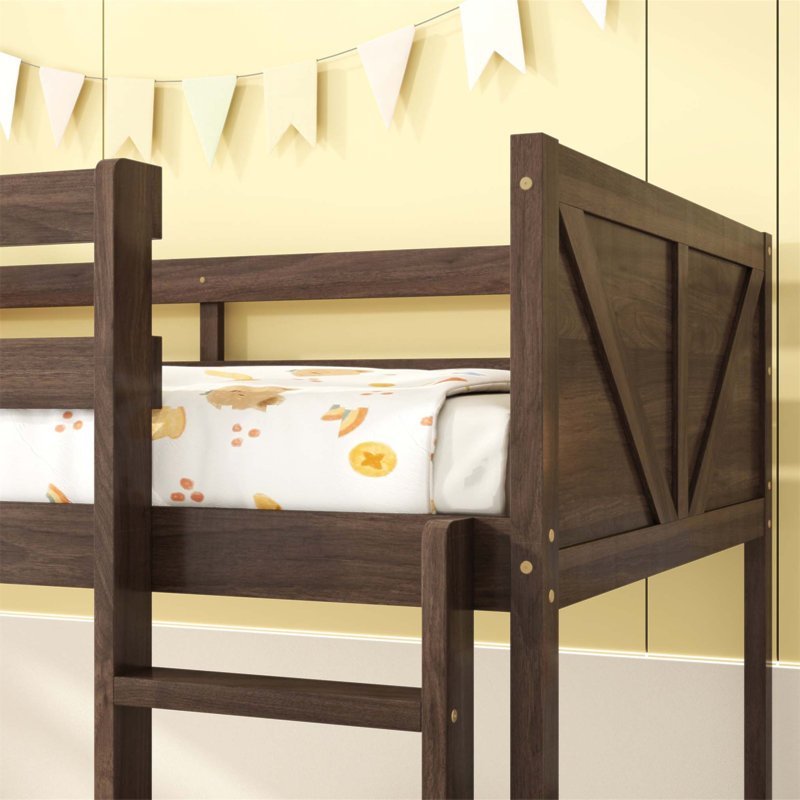 Lit superposé simple au-dessus d'un lit simple avec tête de lit à panneaux, pied de lit et garde-corps de sécurité, échelle intégrée, conception peu encombrante (sans matelas)