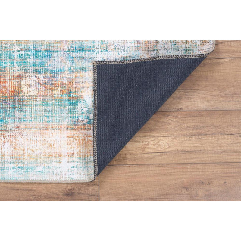 Tapis intérieur / extérieur en coton bleu / orange, Rectangle 7 pi x 10 pi