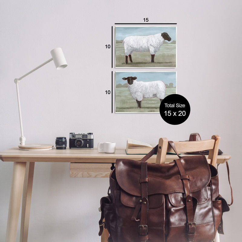 «Sheep Duo in Pasture», ensemble de 2 plaques murales par Grace Popp, H 10 po x l 15 po