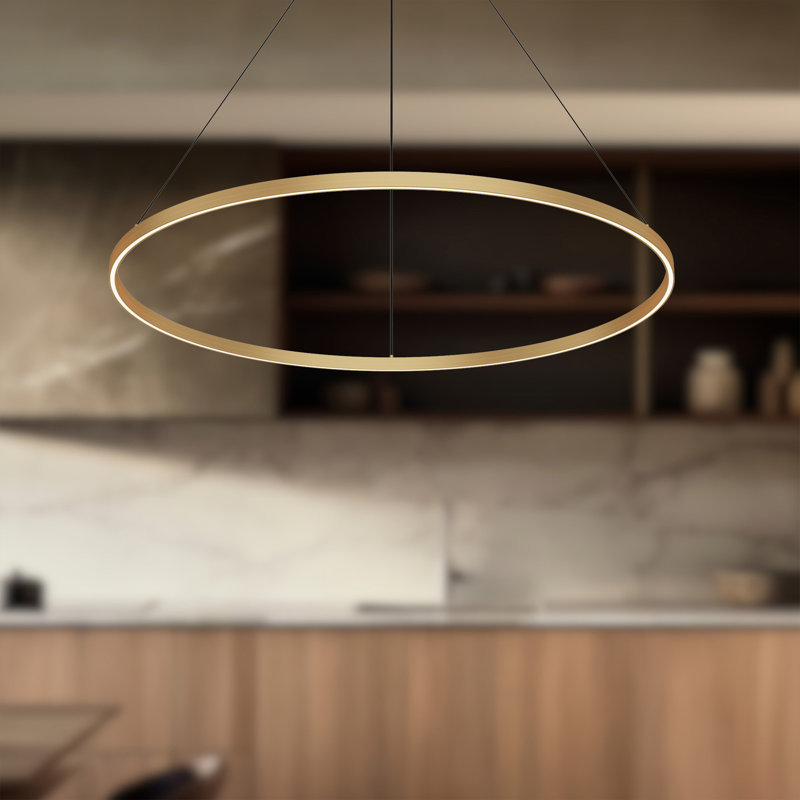 Cerchio 1 - Light LED Pendant, Brushed Gold, 1.5" H x 47.25" W x 47.25" D