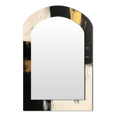 Abstract Black And Gold Maelstrom Of Elegance - Abstract Shapes Arch Decorative Wall Mirror, Black Asymmetrical Large Mirror, Printed Metal Art