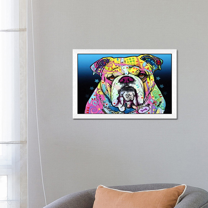 The Bulldog by Dean Russo - Print on Canvas, 66.04 cm H x 45.72 cm W, White Framed