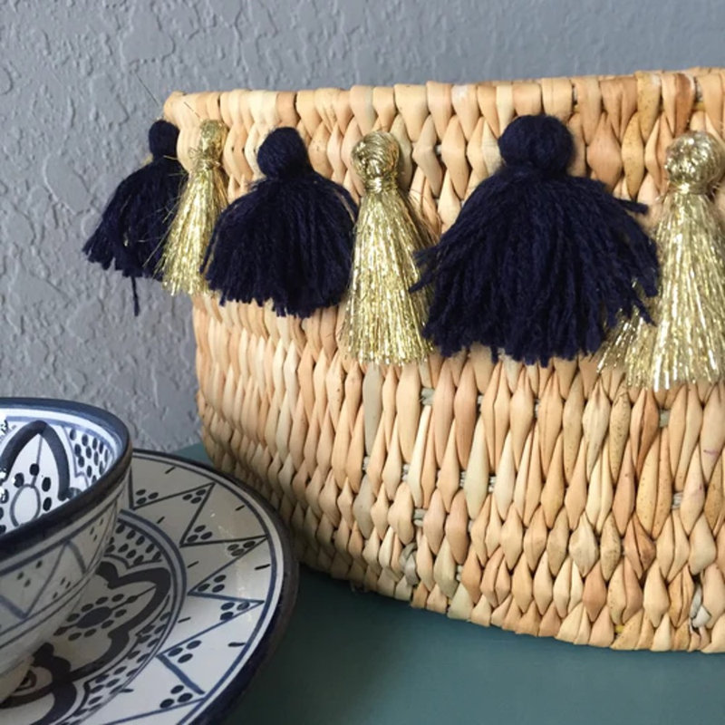 Petit panier avec pompons Séverine, Marine / doré