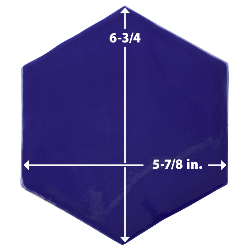 Viva Hex Antic Handmade 6" x 7" Ceramic Tile, Blue
