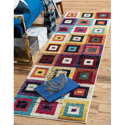 Tapis géométrique bleu / mauve / orange Jesusae