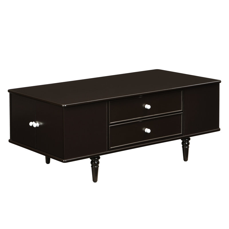 Versatile 47.2" Coffee Table With Four Drawers And Two Side Hidden Compartments, Metal Handles Solid Wood Legs, Ideal For Living Room, Kitchen Or Bedroom, Artfully Designed Modern Multifunctional