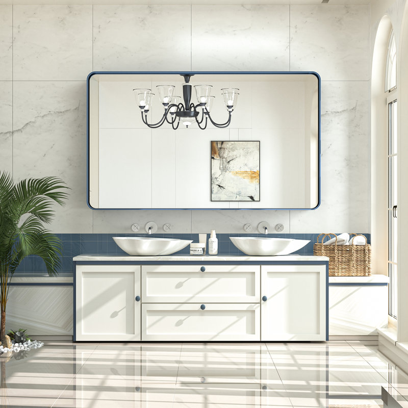 Miroir d'appoint Tyro, Bleu, Rectangulaire, 60 po x 36 po