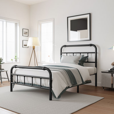 Ableton Heavy-Duty Anti-Sway 18-inch Steel Tube Iron Bed with Headboard Under the Bed for Storage by Ebern Designs