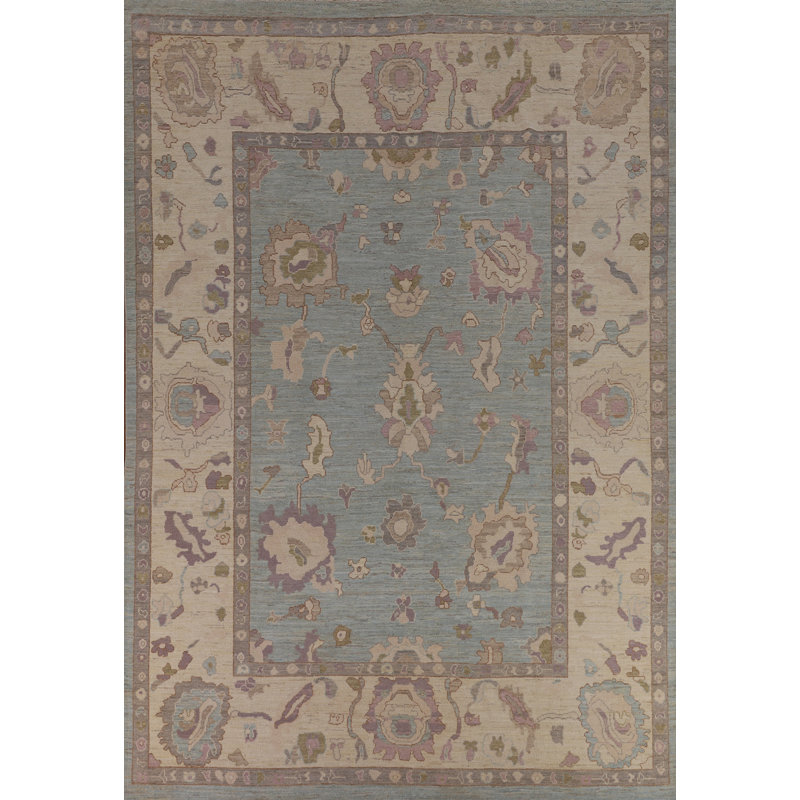 Tapis bleu clair clair Oushak 9 x 12