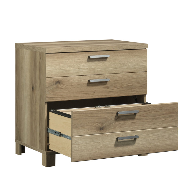 Classeur latéral brun avec conception rustique, fabrication, glissières de tiroir à pleine extension, verrouillage et installation rapide pour les petites surfaces, les espaces de bureau