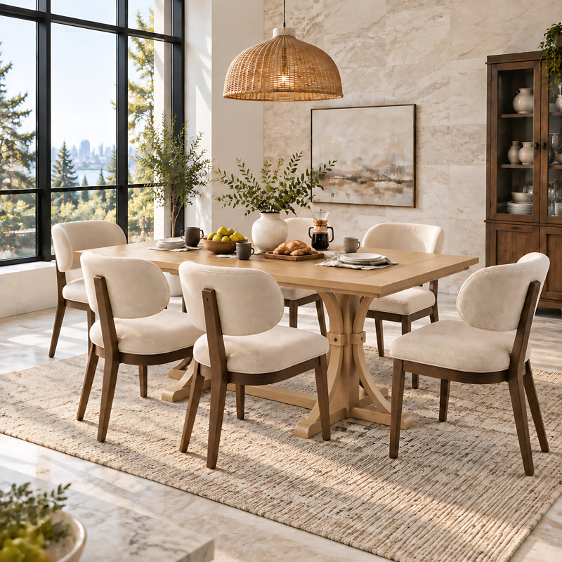 Table de salle à manger rectangulaire avec piètement à tréteaux incurvé, Bois