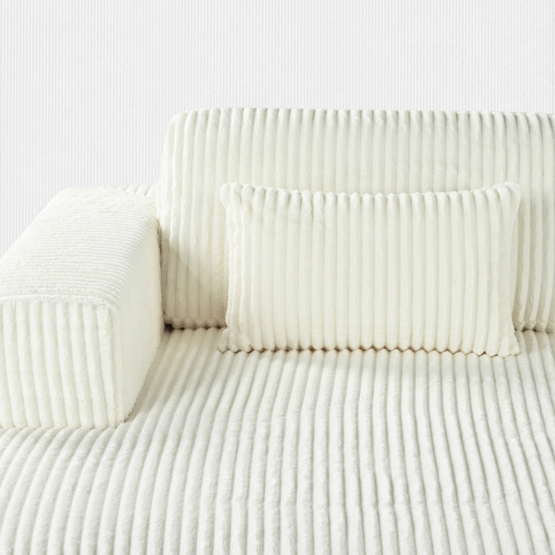 Corduroy Sofa Couch, Sofa Bed with 2 Pillows, White