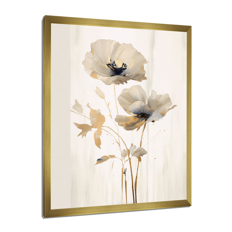 «Cream Vibrant Poppies I», reproduction sur toile, Cadre doré à une seule photo, H 20 po x l 12 po x P 1 po