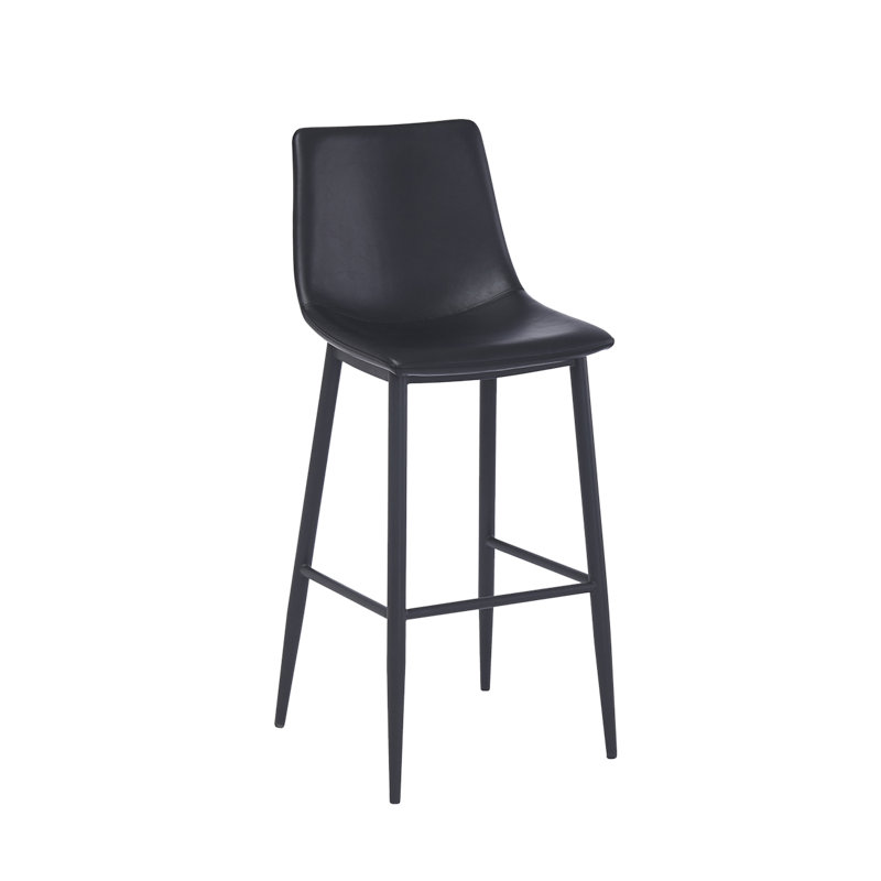 Tabouret de bar en métal noir avec dossier et siège en vinyle noir