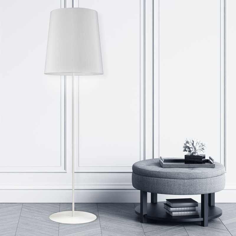 Maine 1 Light Floor Lamp, White, Gold