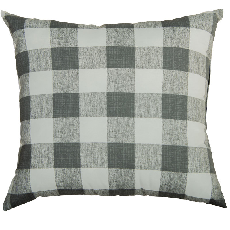 22" x 22" Gray and White Plaid Poly Filled Square Throw Pillow