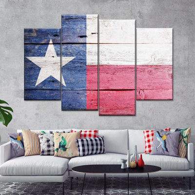 " Wooden Texas Flag Wall Art Multi Piece Canvas Print " 4 - Pieces