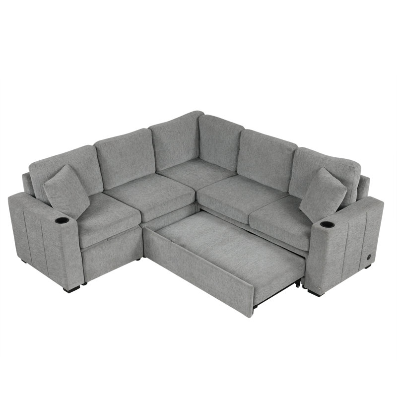 84.7" Sectional Sofa Convertible Pull-Out Sofa Bed L-Shaped Sofa U-Shaped Sofa With A Movable Storage Ottoman For Living Room, Grey