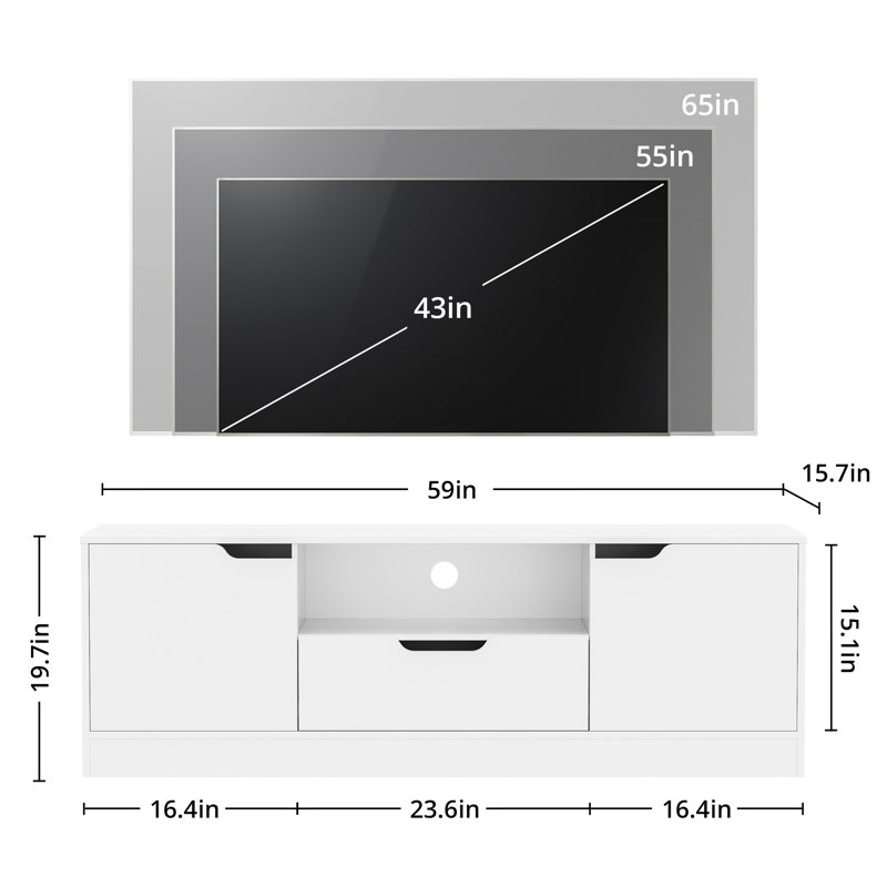 Tv Stand For 55/60/65 Inch Tv, Entertainment Center With 2 Doors & Drawer, Media Tv Console Table With Storage Cabinet For Living Room, Bedroom