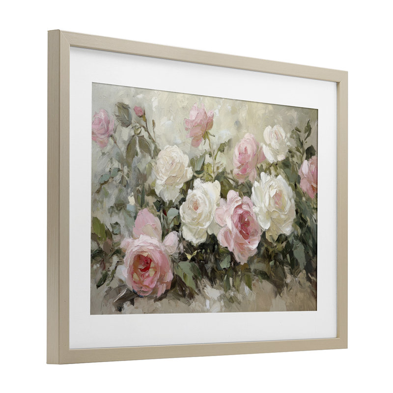 Rose Bouquets, impression encadrée sous verre rose et blanc, design par Petal Prints Design, H 14 po x l 20 po