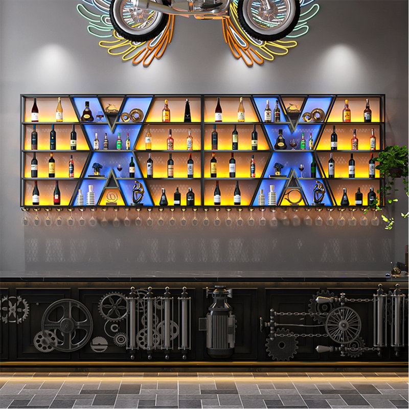 4 Tier Creative Wall Mounted Wine Rack, 57" H x 157.4" W x 7.8" D