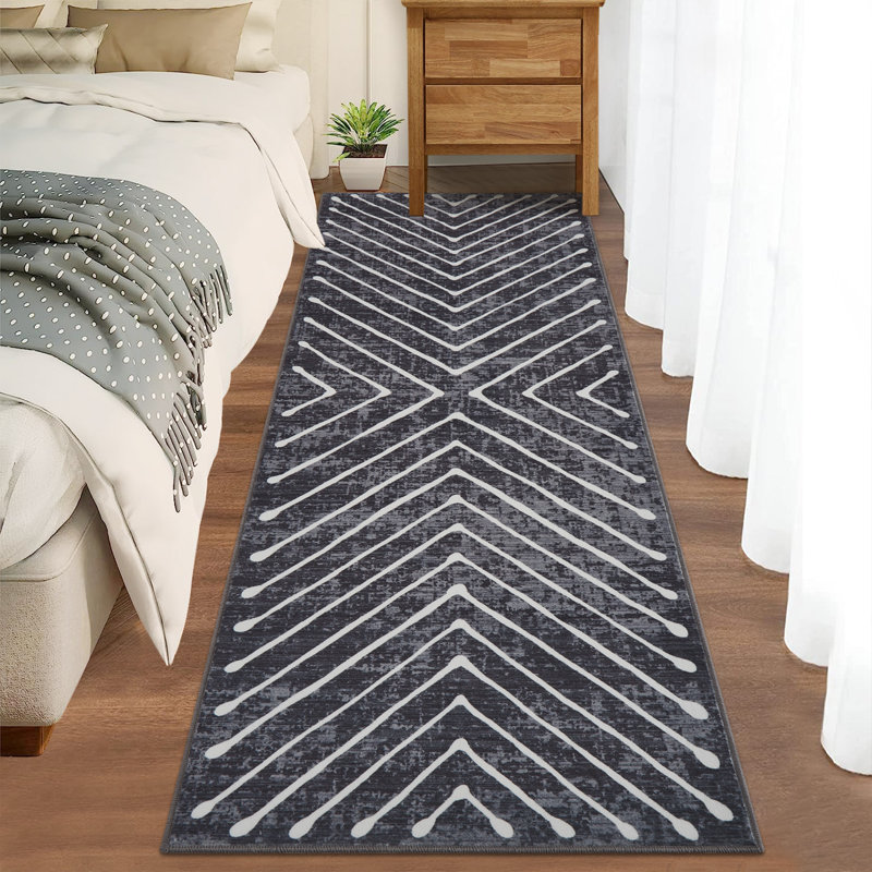 Geometric Machine Washable Rug Abstract Non Slip Living Room Rug Low Pile Thin Rug, Contemporary Neutral Rug, Non Shedding Soft Rug for Bedroom