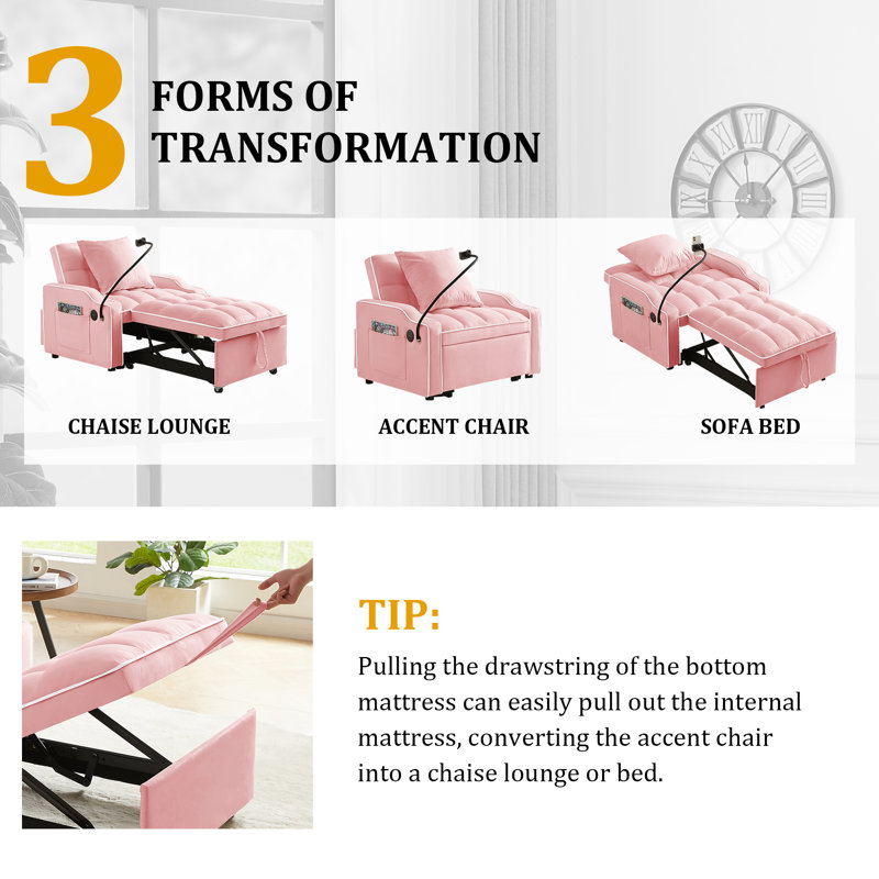 36.04" Convertible Sofa Bed, Rose 1