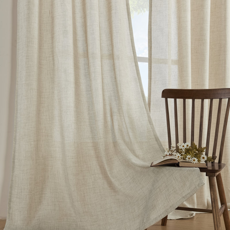 Light Filtering Semi-Sheer Faux-Linen Grommet Curtains 2 Panels Set, 52" W x 84" L, Linen