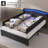 Full Upholstered Platform Bed with 4 Storage Drawers, Bed Frame with Wingback Headboard, RGB LED Lights & Charging Station, Easy Assembly, Black-1807839366-1807839363