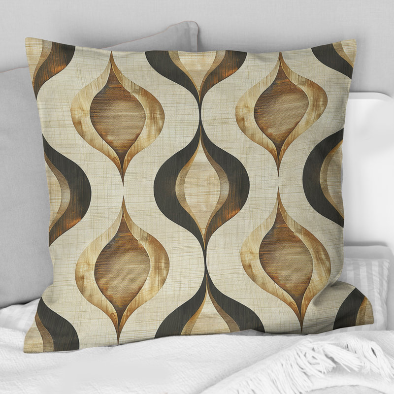 Coussin décoratif brun et beige Ogee Patterns II, H 18 po x l 18 po