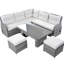 Mobilier d'extérieur beige avec tables mobiles et chaises inclinables