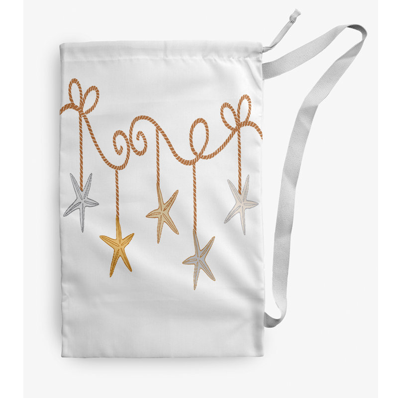 Fabric Laundry Bag with Handles, Small (29" H x 18" W), White/Yellow