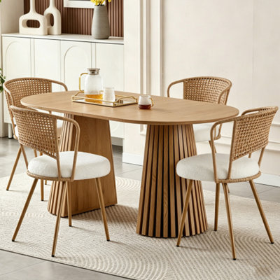 Table de salle à manger extensible en bois massif et chaises de salle à manger en osier brun - ensemble de 2 chaises de style campagnard