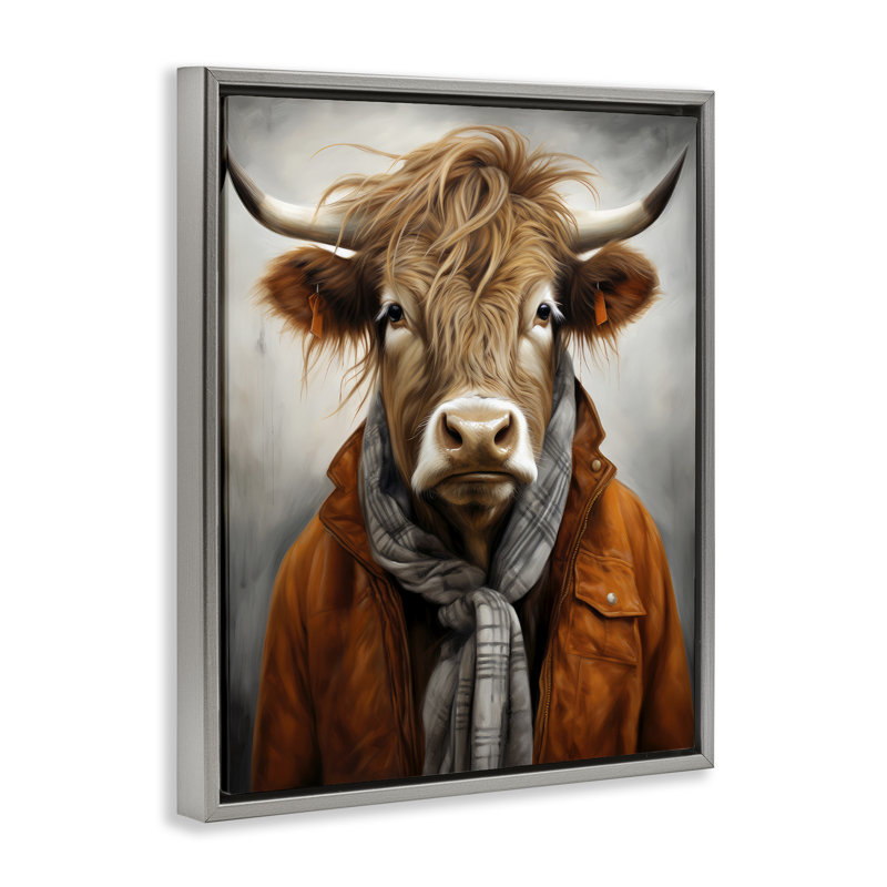 Cadre flottant Buster Bull Horn, design par Ray Powers, H 31 po x l 25 po, Cadre flottant gris lustré