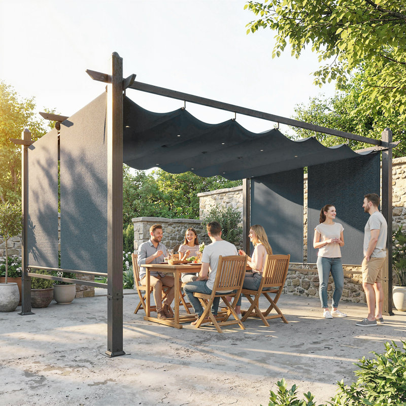 Outsunny 4 x 3 m Garden Pergola with Roll-Up Sides, Dark Grey