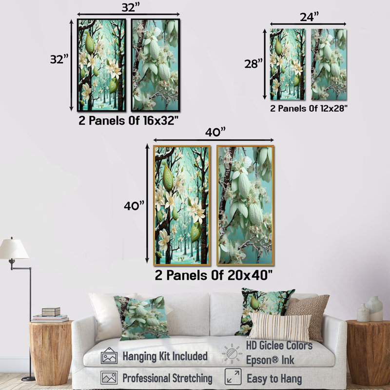 Cacao givré fantaisie menthe verte - ensemble de 2 décorations murales cacao, Toile tendue, H 40 po x l 41 po