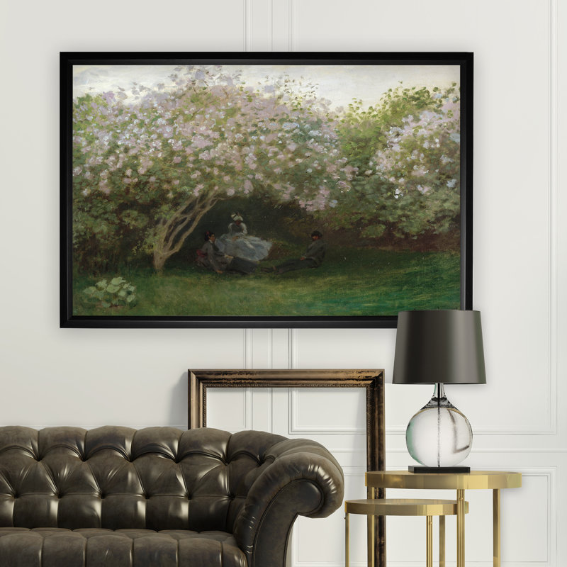 « lilacs gray weather » par claude monet, reproduction de peinture à l’huile, Cadre noir, Blanc mat