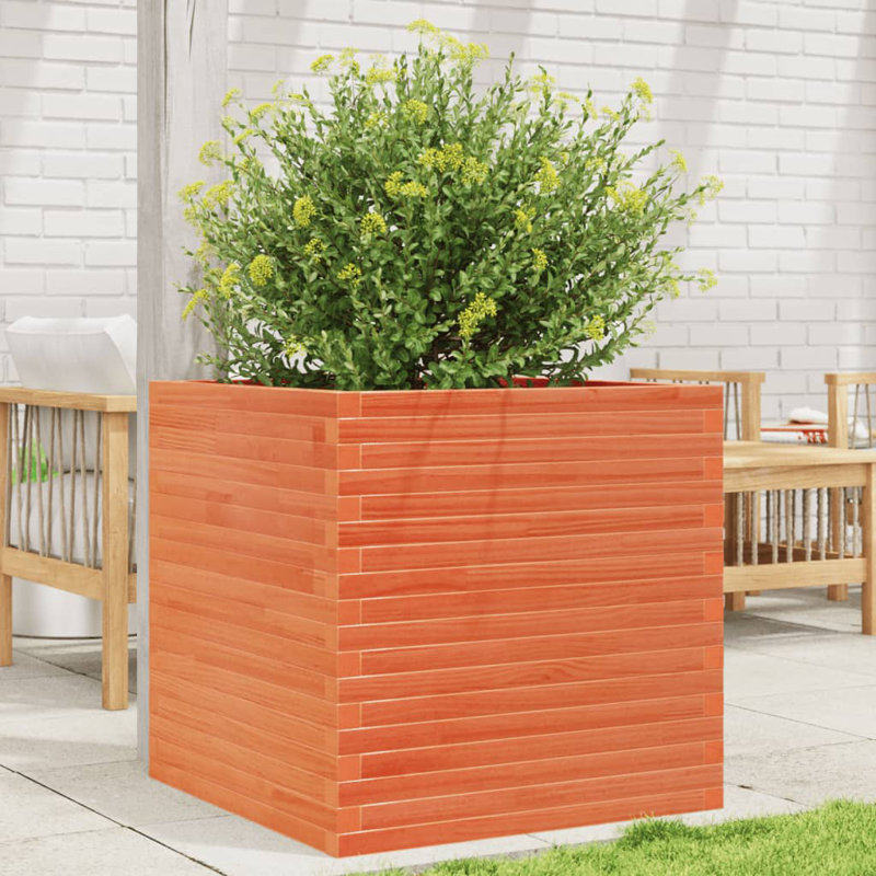 2 Wood Planter, 68.5cm H x 70cm W x 70cm D, Wax brown