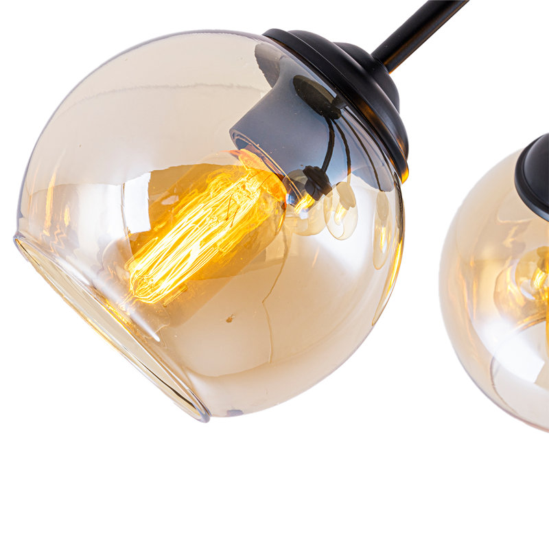 5-Light Semi Flush Mount Ceiling Light, Modern Branch Design Industrial Fixture, Matte Black Metal Frame with Amber Glass Globes, 20.5" Wide, E26 Sockets