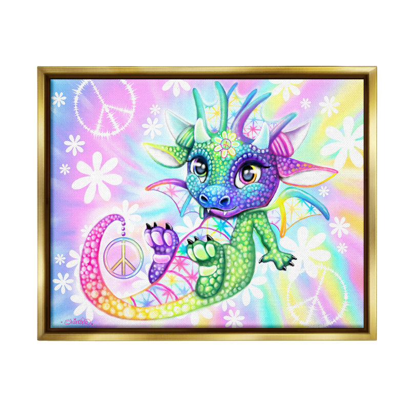 "Groovy Dragon" par Sheena Pike sur toile, Cadre flottant métallique doré, H 25 po x l 31 po