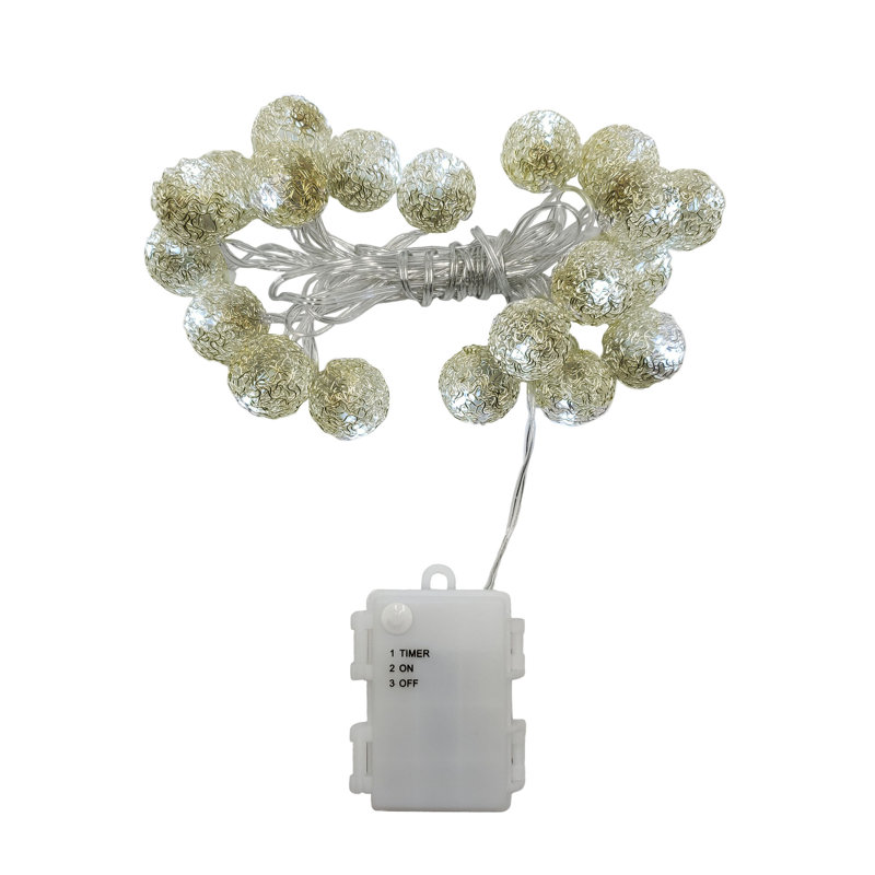 Battery Operated String Lights with 20 Distressed Silver Balls