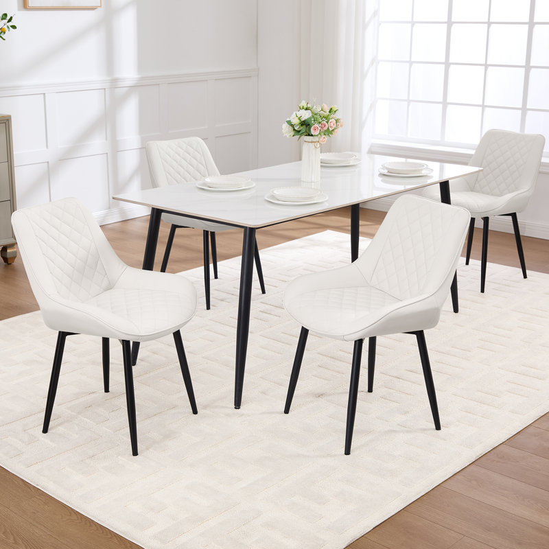 Faux Leather Upholstered Metal Dining Chair, 4, White