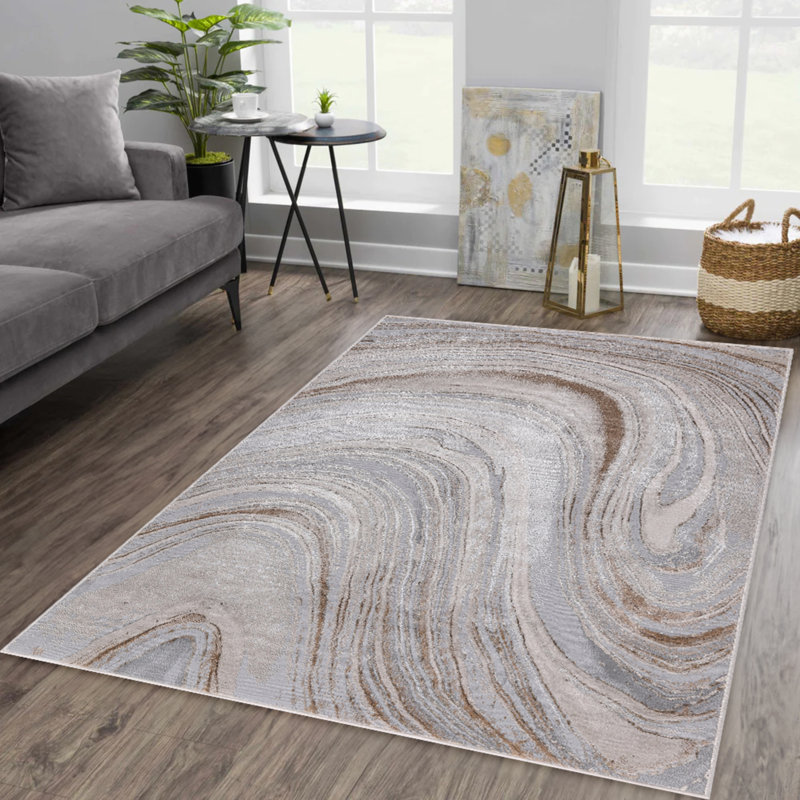 Nevada Collection Abstract Cream and Gold Rug, Rectangle 7'11" x 11'2", Cream/Gold
