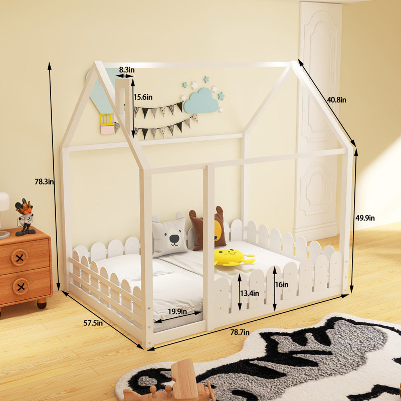 Cadre de lit en bois avec clôture, Double, Blanc