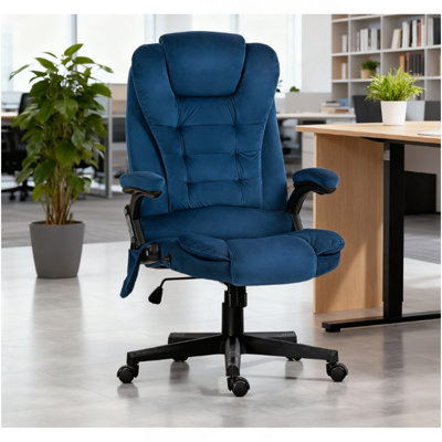 Fauteuil de bureau vibrant en velours à haut dossier, bleu foncé