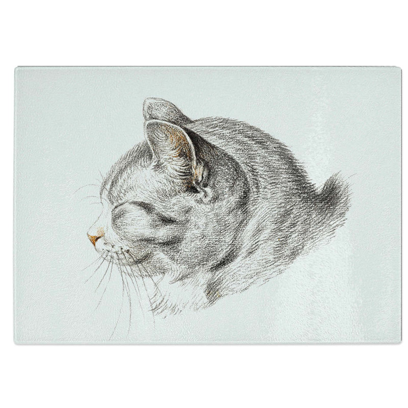 Tempered Glass Cat Illustration Chopping Board, 28.5 cm W x 20 cm L