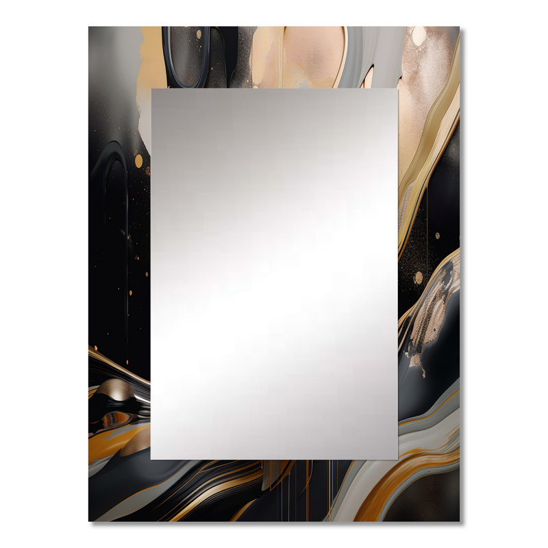 Gold And Black Marbled Euphoria II - Marble Wall Mirror, Modern Decorative Mirror, Printed Metal Art, 32" x 24"
