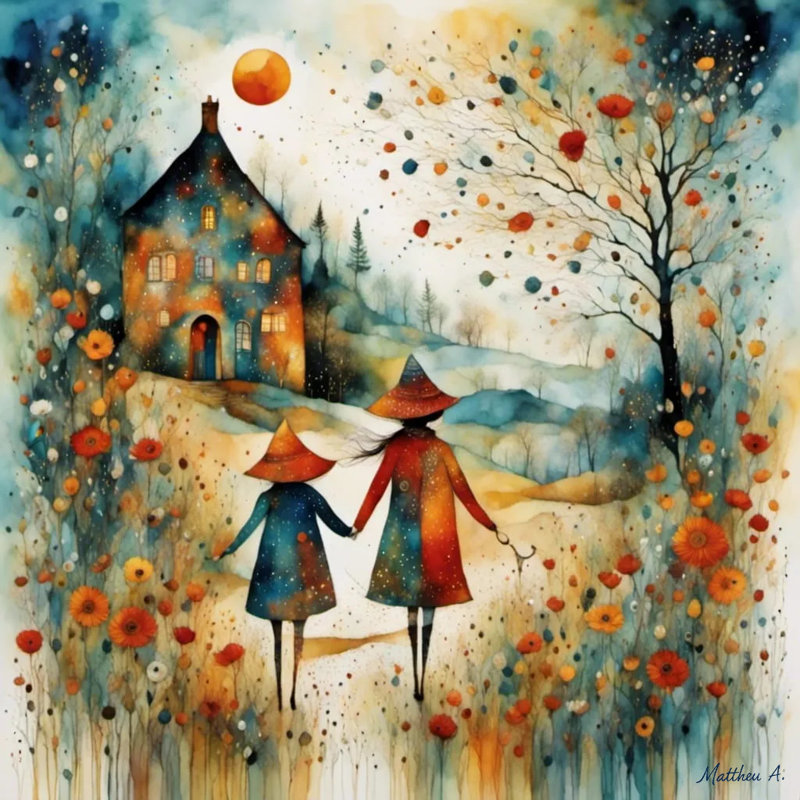 Balade magique - Paysage de rêve d'automne avec les sorcières
