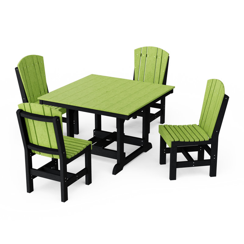 Heritage 5-Piece Side Chair Square Dining Set, Lime Green/Black