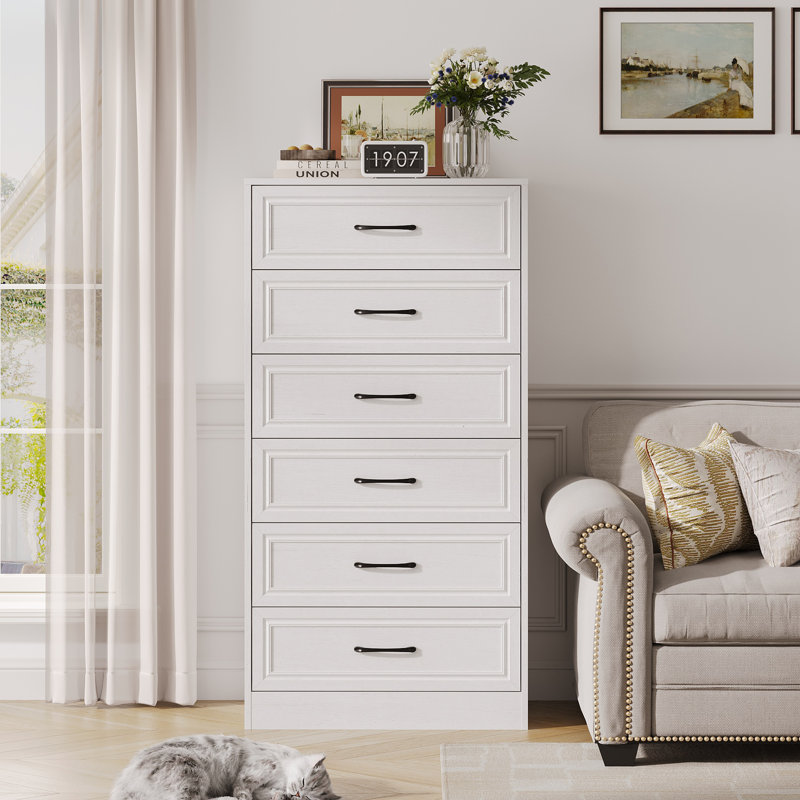 Commode 6 tiroirs pour chambre à coucher, Blanc